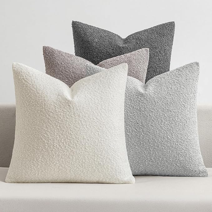 MIULEE Pack of 4 Decorative Textured Boucle Throw Pillow Covers | 20x20 Inch Neutral Grey Accent Pillow Cases Couch Cushion Covers for Modern Farmhouse Boho Sofa Bed Livingroom Home Decor