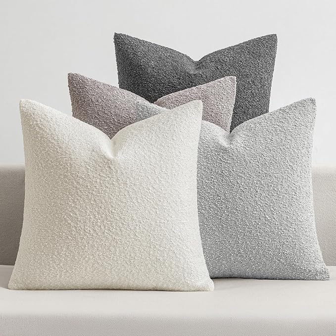 MIULEE Pack of 4 Decorative Textured Boucle Throw Pillow Covers | 18x18 Inch Neutral Grey Accent Pillow Cases Couch Cushion Covers for Modern Farmhouse Boho Sofa Bed Livingroom Home Decor