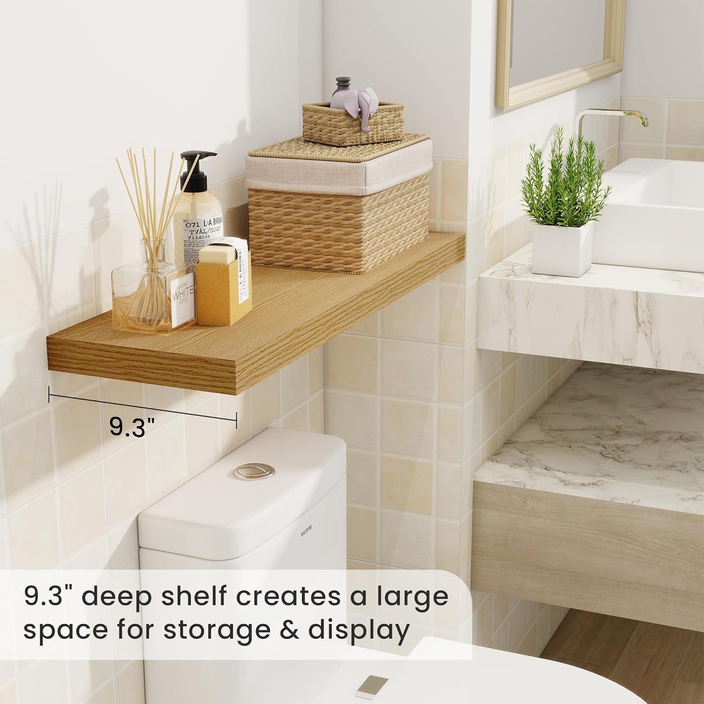 Fun Memories Floating Shelves for Wall, 30 Inch Rustic Wood Wall Mounted Shelves for Bathroom, Bedroom, Kitchen, Living Room, Deep Floating Shelves for Storage & Home Decor (Oak, Set of 2)