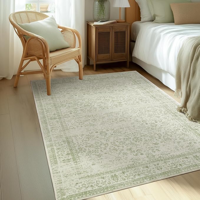 Sage Green Boho Front Door Mat for Indoor Entrance Washable Non Slip Cute Vintage Floral Aesthetic Area Rugs for Entryway Entry 4x6