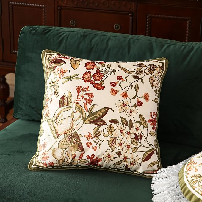 ISAENNE Designer Velvet Throw Pillow Covers,18"x18" Set of 2-Grace A | Pillow Cover,Concealed Zipper Design,Dragonfly Pattern,Sofas,Bedroom,Living Room,Lounge Chairs,All Season Home Decor