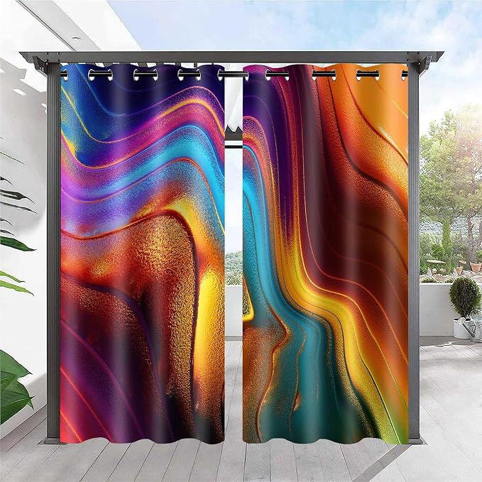 Colourful Fluid Curtains Modern Art Theme Abstract Blackout Drapes Nordic Design Stained Rainbow Glass Fluid Window Drapes for Bedroom Living Room Guest Room 2Panel 52x84inch CLOKMS0239 | Nordic Design Stained Rainbow Glass Fluid Window Drapes for Bedr...