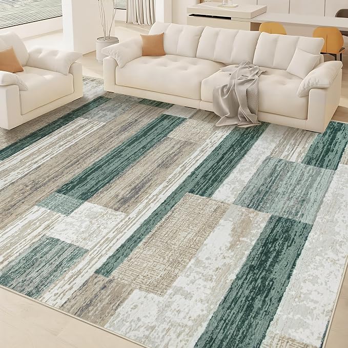 Area Rug for Living Room 6x9: Large Washable Boho Moroccan Rugs Geometric Neutral Rug, Non-Slip Foldable Morden Farmhouse Indoor Floor Carpet for Bedroom Dining Table Home (Green,6'x9')