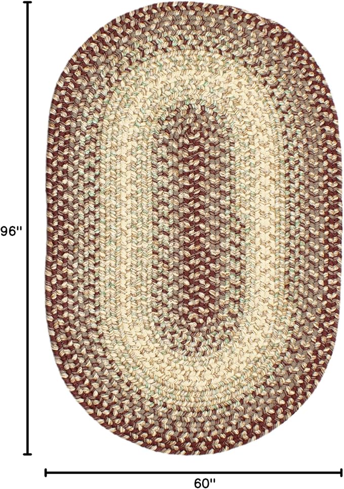 Super Area Rugs Braided Rugs 5X8 Farmhouse Kitchen Rug - Ridgewood Braided Rug for Living Room - Reversible - Indoor/Outdoor - Made in USA - Burgundy/Beige, 5' X 8' Oval