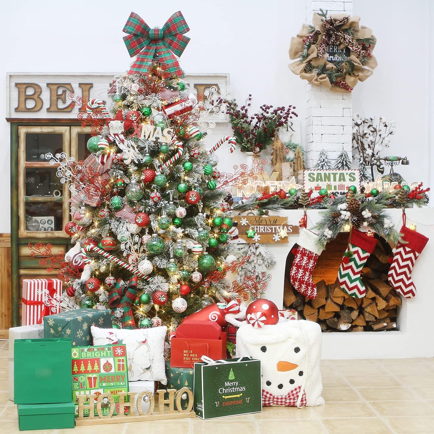 Sea Team Shatterproof Clear Plastic Christmas Ball Ornaments Decorative Xmas Balls Baubles Set with Stuffed Delicate Decorations (100mm/3.94 inch 16-Pack, Green)