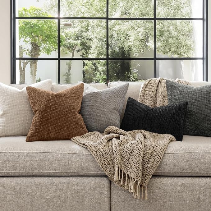 MIULEE Pack of 2 Couch Throw Pillow Covers 20x20 Inch Neutral Golden Brown Boho Accent Decorative Pillow Covers Soft Chenille Farmhouse Cushion Covers for Home Decor Bed Sofa Living Room