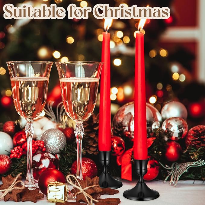 6PCS Brass Black Taper Candle Holders Set, Vintage Metal Candlestick Holders for Table Centerpiece, Wedding Reception, Festive Christmas Mantel Decoration or Home Decor