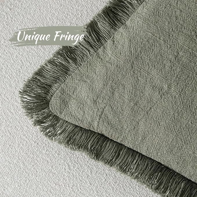 MIULEE Decorative Throw Pillow Covers Neutral Linen Fringe Throw Pillows Set of 1 Light Olive Green Boho Farmhouse Cushion Covers for Couch Sofa Bed Living Room Spring Home Decor 14x36 Inch