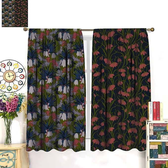 William Morris Flower Blackout Curtains, Vintage Botanical Paisley Abstract Floral Boho Window Drapes, for Living Room Bedroom 84" W X 84" L