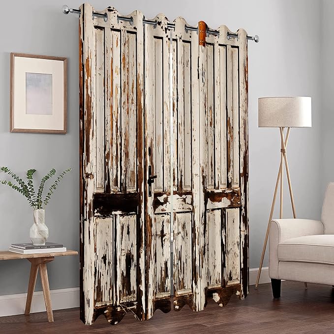 MissHope Rustic Wood Barn Door Blackout Curtains Village Wooden Home Decor Vintage Farmhouse Country Plank Decorate for Bedroom Living Room Grommet Window Drapes 2 Panel Set, 42"x63"