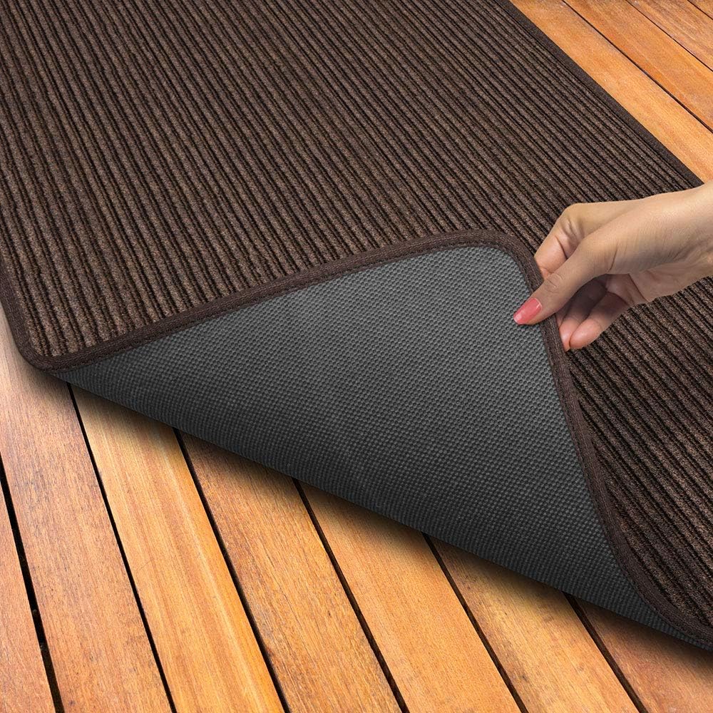 House, Home and More Indoor Outdoor Double-Ribbed Carpet Runner with Skid-Resistant Rubber Backing - Bittersweet Brown - 4 Feet x 10 Feet