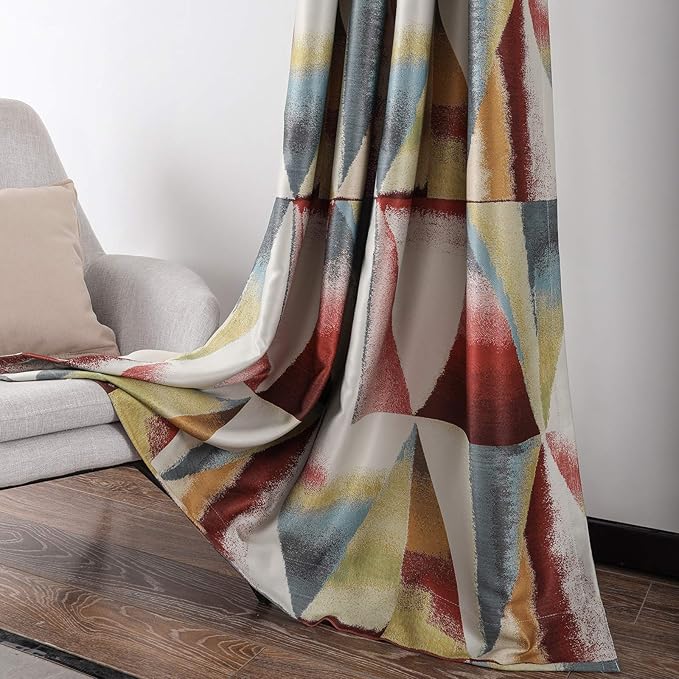 Leeva Geometric Blackout Curtains 96 Inch Long - Thermal Insulated Room Darkening Drapes for Living Room Bedroom, Modern Heavy Curtain Panels, Set of 2, Red