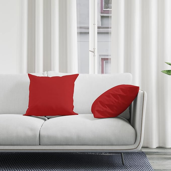 Encasa XO Throw Pillow Covers 16x16 in Set of 2 Deep Red | No Inserts | Cotton Pillow Covers for Living Room, Bed, Sofa, Couch | Decorative Cushion Covers with Improved Zipper