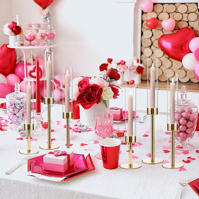 12PCS Acrylic Candle Holder for Table Centerpiece,Metal Candelabra Centerpieces with Acrylic lampshade for Wedding Party Easter candelabros para centros de mesa