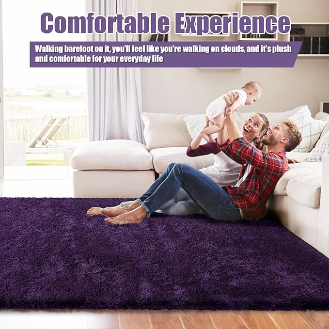 Shag Area Rug for Bedroom 4x6,Purple Fluffy Area Rugs for Living Room,Soft Fuzzy Rug Non-Shedding Indoor Plush Carpet for Kids Bedroom Nursery Dorm Home Decor