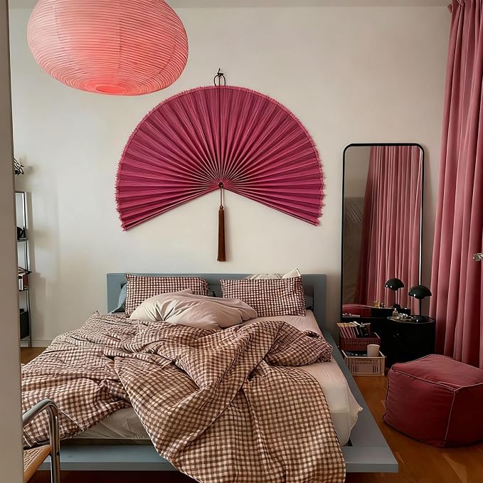 ChumDecor Fan Wall Decor,Large Bamboo Fan Wall Art for Boho Hanging Headboard,Decorative Folding Fan for Over Bed Decorations
