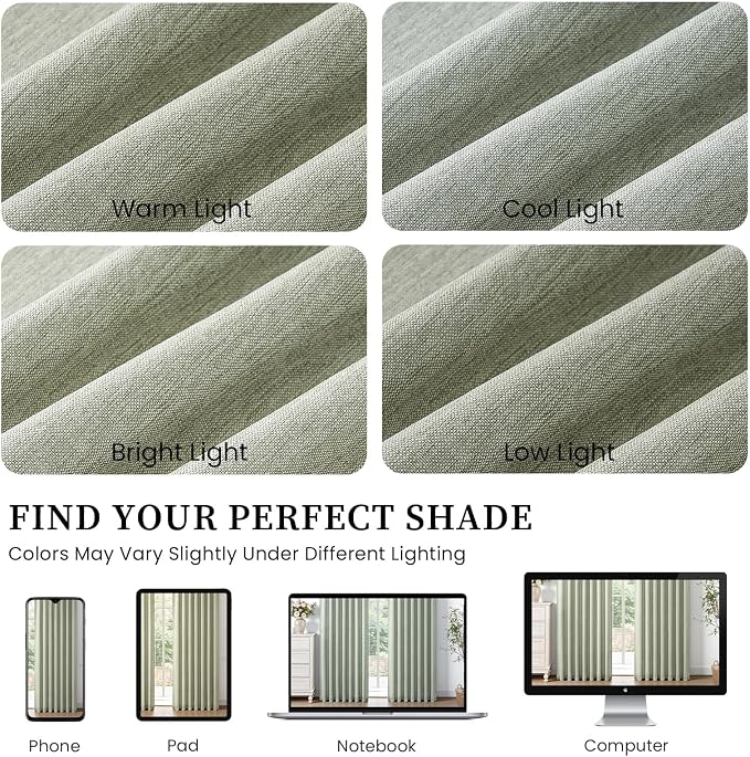 105 Inch Curtains 2 Panels Set,Two Packs Pinch Pleat Back Tab Linen Window Semi Sheer Privacy Thick Decorative Curtain Drapes for Living Room Bedroom,40x105 in Long,Sage Green