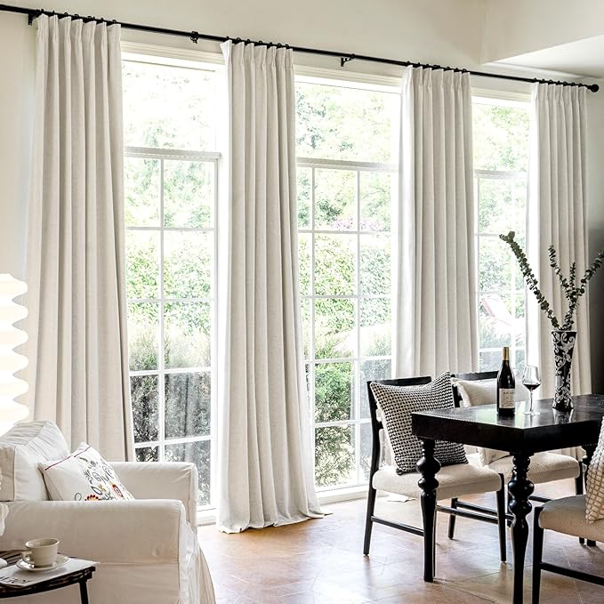 IVAPUPU Natural Pinch Pleated 100% Blackout Curtains Linen Blend Room Darkening Window Curtains 1 Panel for Living Room Bedroom Thermal Insulated Curtain Drapes with 12 Pcs Hooks 60''Wx112''L