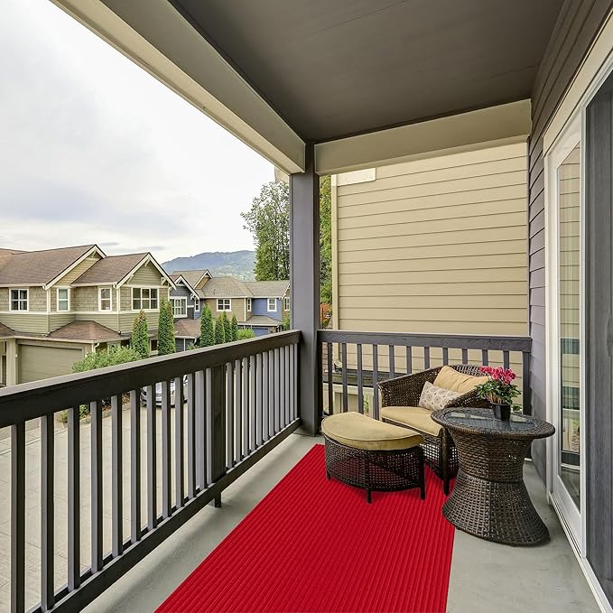 Ottomanson 2'7" x 9' Hallway Runner with Scraper Pile Extra Durable Non-Slip Rug Mat for Indoor & Outdoor Use - Ideal for Kitchen, Entryway, Patio & Garage - High-Traffic Carpet, Red