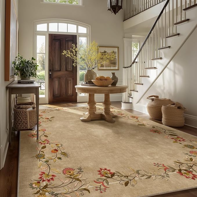 Area Rugs 9x12 Living Room: Washable Rug Stain Resistant Non Slip Low Pile Ultra Soft Faux Wool Lightweight Large Rugs for Bedroom Dining Room Under Table Rug Nursery Farmhouse Home Office Indoor