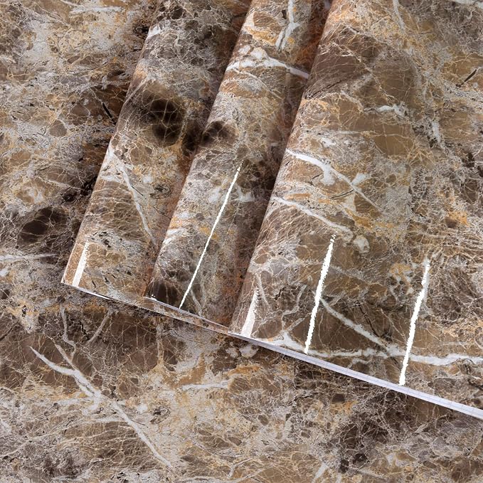 BAYYA Brown Marble Paper Granite Peel and Stick Kitchen Backsplash Wallpaper Matte Marble Vinyl Wrap Waterproof Table Sticker Cover Self Adhesive Contact Paper for Countertops Counter Vinyl Film