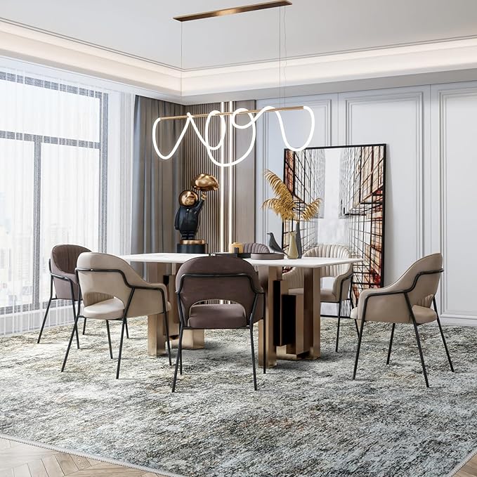 Abstract 10x14 Washable Rug: Modern Non Slip Area Rug Soft Carpet Foldable Distressed Stain Resistant Neutral Rugs for Living Room Bedroom Decor Large Indoor Farmhouse Rug 10'x14' Brown Gray