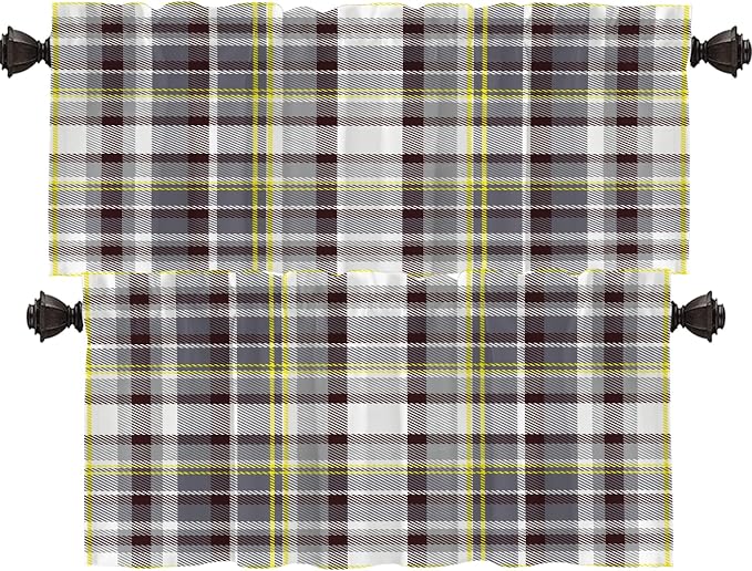 Shrahala Grunge Vintage Art Plaid Blackout Short Curtains for Windows,Tartan Grey Kitchen Curtains Sets for Windows Thermal Insulated Bathroom Window Curtain 2 Pack 52 X 16 in