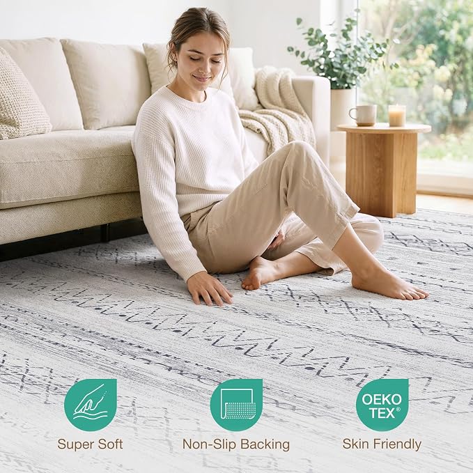 cotiled 12x15 Area Rugs Living Room Rug: Washable Boho Rugs with Non Slip Backing Large Soft Indoor Stain Resistant Carpet for Bedroom Farmhouse Dining Room Lightweight Home Decor Grey