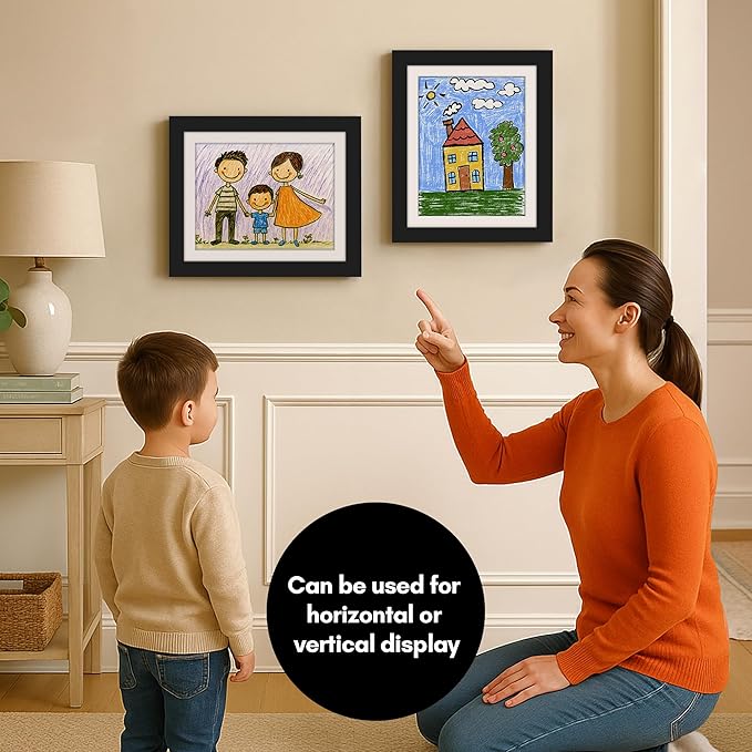 Americanflat - 2 Pack - Kids Artwork Frame Changeable (Black) - Magnetic Door Holds 100 Art Pieces - 8.5x11 Letter Size Display with Mat or 10x12.5 Without Mat - My Mini Masterpiece