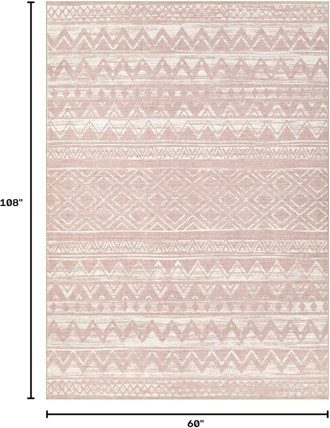 cotiled 6x9 Area Rugs Living Room Rug: Washable Boho Rugs with Non Slip Backing Large Soft Indoor Stain Resistant Carpet for Bedroom Farmhouse Dining Room Lightweight Home Decor Lotus Pink
