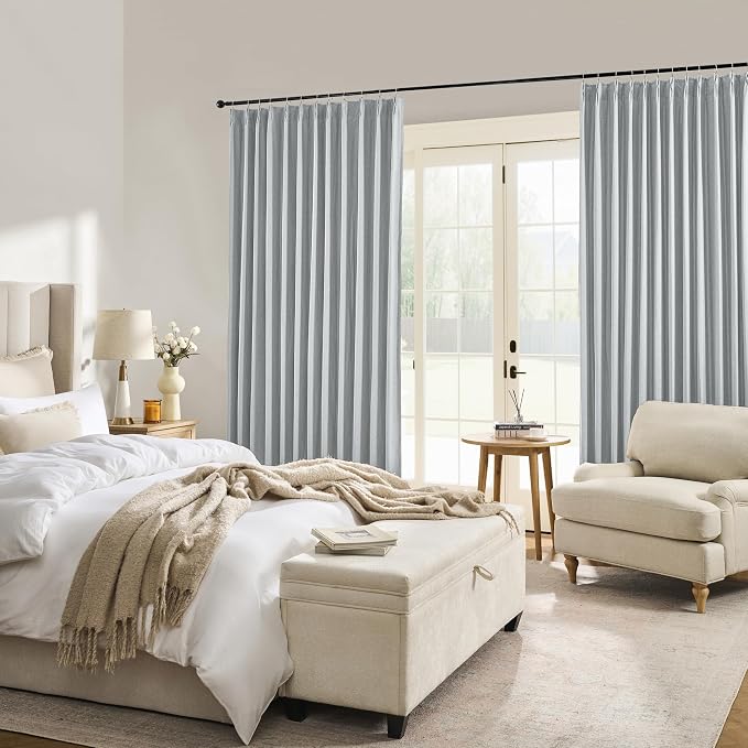 Light Grey Pinch Pleated Blackout Curtains 105 Inch Long, Accordion Style Thermal Insulated Drapes with Hooks, Back Tab Ceiling Traverse Curtains for Living Room,50x105, 2 Panels