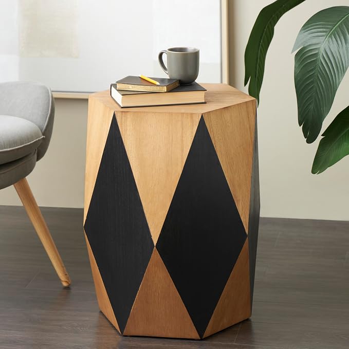 Deco 79 Wood Geometric Side End Accent Table Diamond End Table with Black Accents, Side Table 19" x 19" x 24", Brown