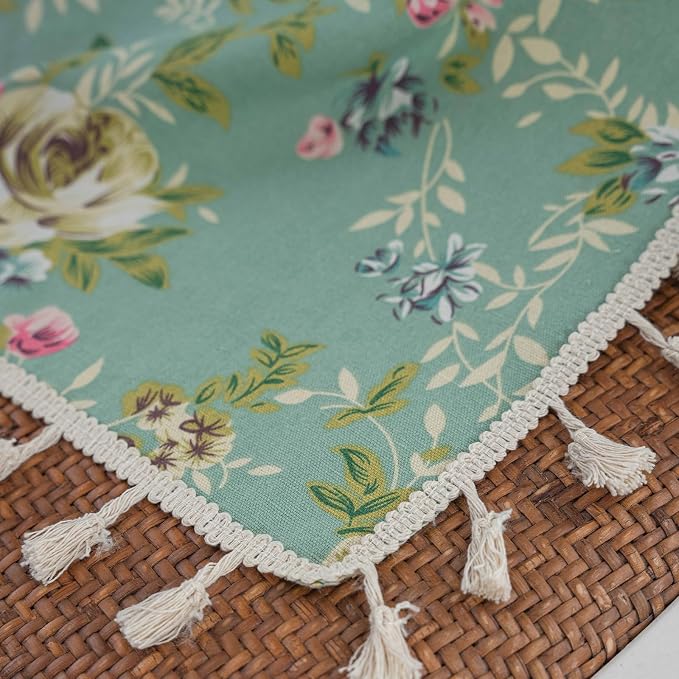 OYX Floral 96 Inch Curtains for Living Room Green Drapes Bedroom Semi Sheer Rod Pocket Long Window Curtains 2 Panel Sets Boho Farmhouse Vintage Light Filtering Window Treatments
