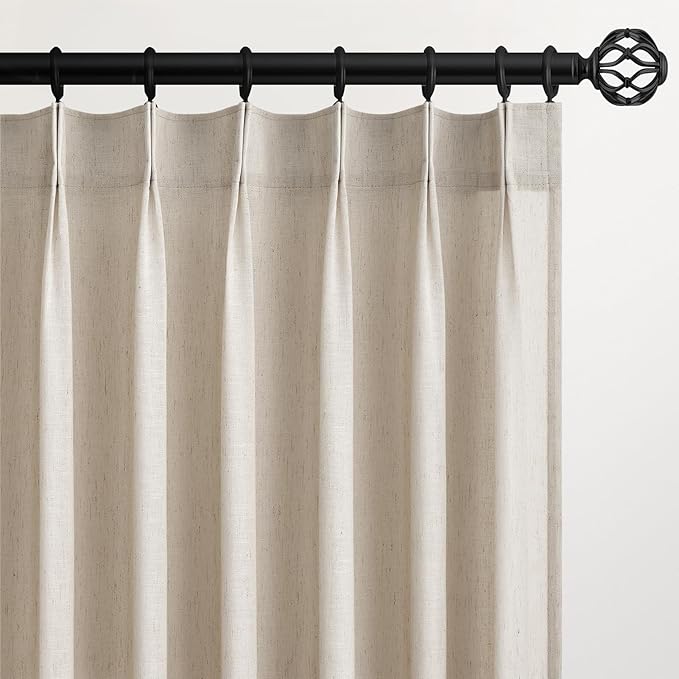 100 Inches Long Oatmeal Colored Pinch Pleat Sheer Curtains with Hooks,Back Tab Semi Transparentes Light Filtering Linen Cotton Blend Ocher Tone Rustic Cabin Style Drapes Curtains,40x100 inch Length