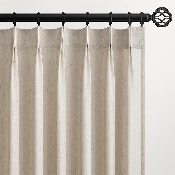 Topfinel Oatmeal Beige Pinch Pleated Curtains 45 Inches Long for Living Room 2 Panels Sets,Stone Washed Linen Earth Tone Decor Back Tab Boho Neutral Greige Earthy Sheer Curtain for Bedroom
