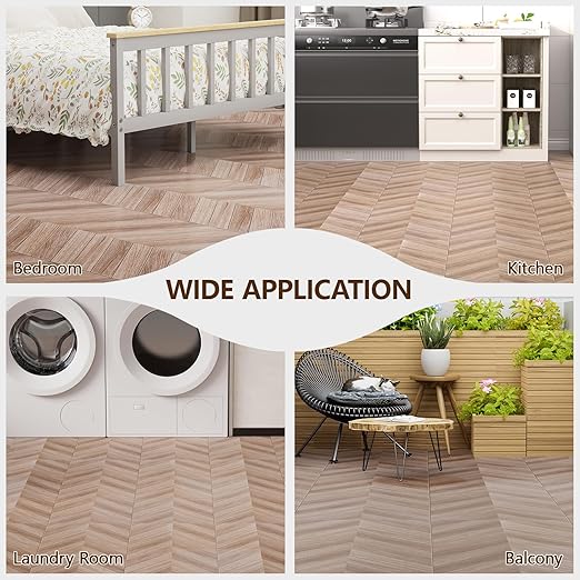 Peel and Stick Floor Tile, 20-Pack 12" x 12" Herringbone Wood Look Waterproof Self-Adhesive Vinyl Flooring, Easy DIY for Bedroom, Kitchen, Living Room, RV, Cover 20 Sq. Brown