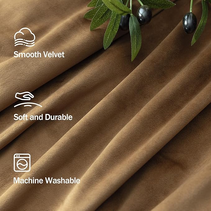 Gold Brown Velvet Curtains 108 Inch Long 2 Panel Sliding Door Insulating Soundproof Noise Reduction Drape Mid Century Modern Living Room Darkening Curtain for Bedroom Victorian Textured Extra Wide 9FT