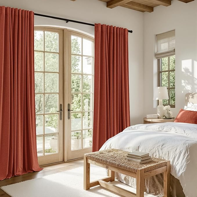 MIULEE 100% Blackout Linen Curtains for Bedroom 90 inches Long, Thermal Insulated Room Darkening Black Out Drapes for Living Room, Back Tab Rod Pocket, 2 Panels Set, 40 Wide x 90 Length, Terracotta