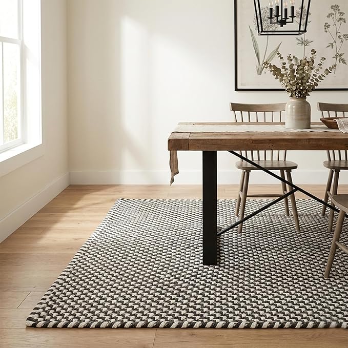Fab Habitat Machine Washable Area Rug - Hand Woven, Stain Resistant, Pet Friendly - Premium Recycled Polyester Yarn - Rope - Bedroom, Living/Dining Room - Asbury - Charcoal & White - 8 x 10 ft