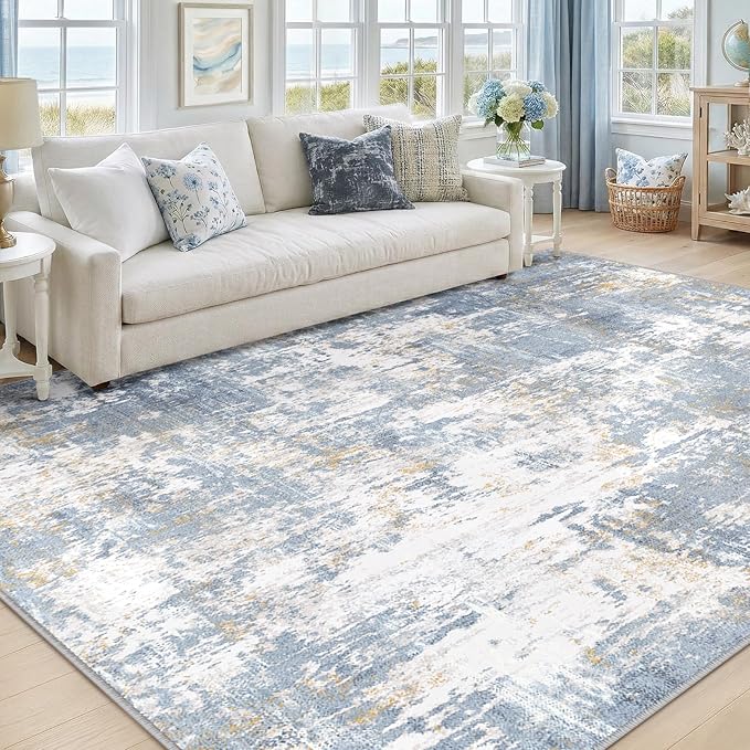 RELEANY Washable Area Rugs 5'x7' Non-Slip Modern Abstract Soft for Living Room Entryway Bedroom Kitchen, Print Pattern, Light Blue