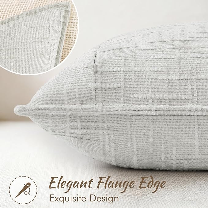 decorUhome Chenille Throw Pillow Covers 22x22 Set of 2, Thick Textured Slubby Neutral Decorative Pillow Covers with Elegant Design for Couch, Sofa, Living Room, Light Grey