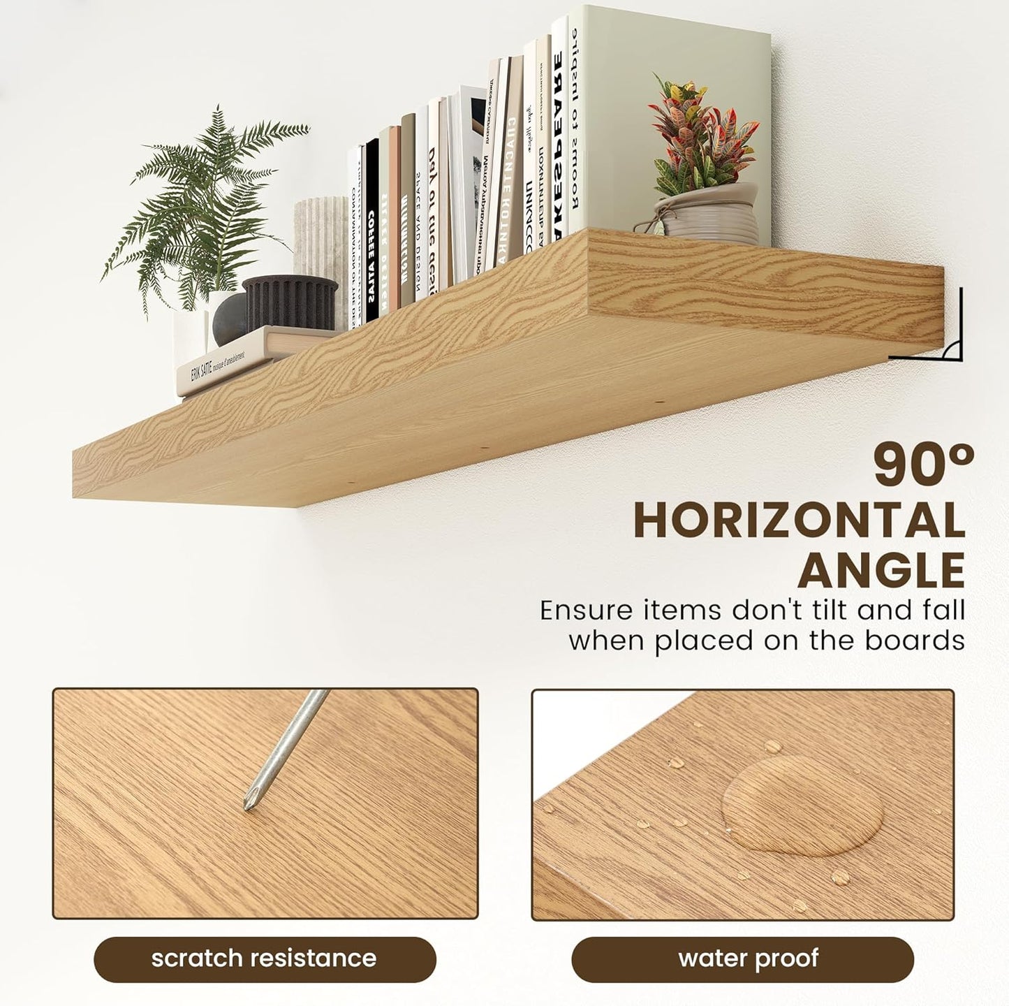 Deep Floating Shelves for Wall - 55 Inch Wide x 12 Inch Deep Wall Shelves Set of 1 - Rustic Oak Color Wood Shelves for Living Room, Bathroom, Laundry Room, Bedroom, Kitchen, Home Office