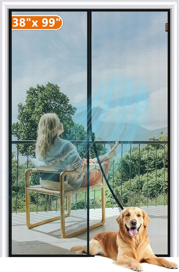 MAGZO Magnetic Screen Door Fit Door Size 38 x 99 Inch, Screen Size 40" x 100" Strong Magnets Mesh, Reinforced Fiberglass Net for Patio and Front Entrances, Gray