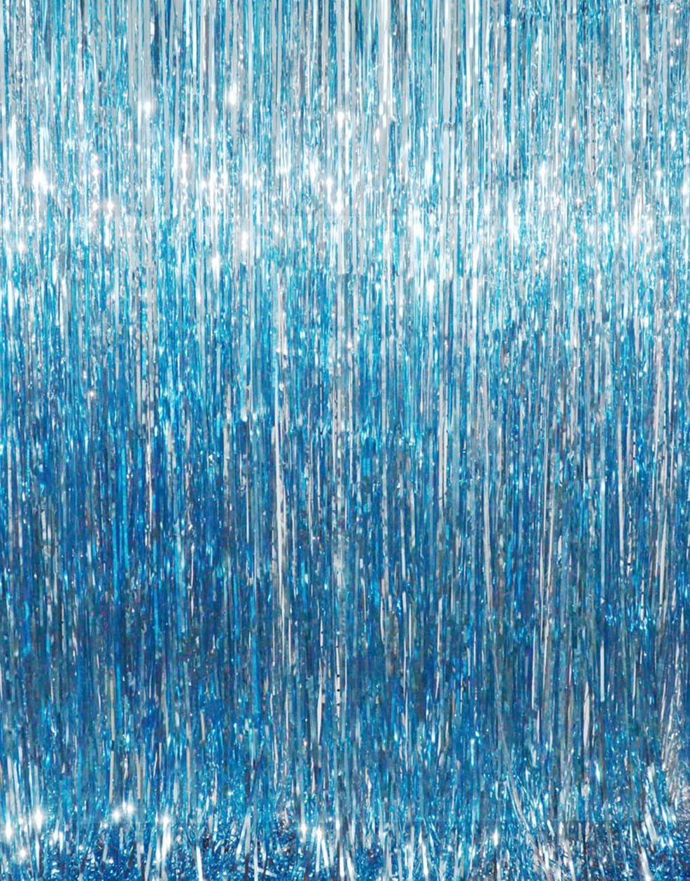 GOER 3.2 ft x 9.8 ft Metallic Tinsel Foil Fringe Curtains Party Photo Backdrop Party Streamers for Birthday,Graduation,New Year Eve Decorations Wedding Decor (Light Blue,1 Pack)