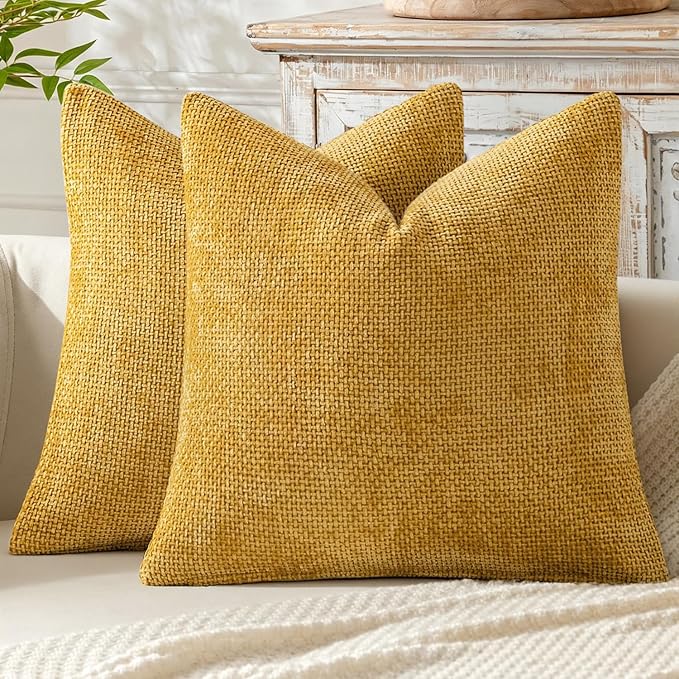 MIULEE Pack of 2 Gold Throw Pillow Covers 20x20 Inch Mustard Yellow Summer Modern Boho Accent Decorative Pillow Covers Soft Chenille Farmhouse Cushion Covers for Home Decor Couch Bed Sofa Living Room