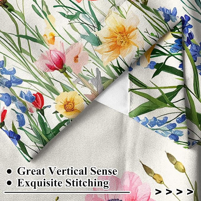 Renaiss 26 x 30 Inch Floral Kitchen Curtains for Windows Wildflower Cafe Linen Tier Farmhouse Curtains Country Botanical Plant Small Window Rod Pocket Rustic Curtain for Laundry Bathroom RV 2 Panels