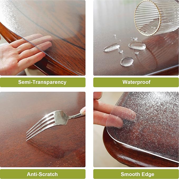 Frosted Clear Table Protector 18 x 36 Inch, 2mm Thick Plastic Table Cover, Waterproof PVC Clear Table Cover Protector, Desk Protector Mat, Writing Desk Pad for Desktop, Coffee & Dining Room Table