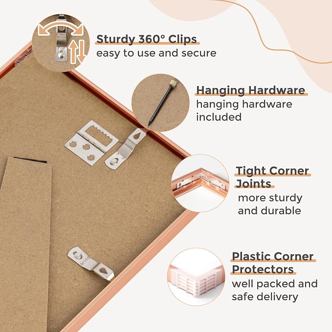 FLYJOE 5x7 Picture Frame | 5x7 Metal Frame With Mat For 4x6 | 5 x 7 Aluminum Photo Frame | Plexiglass And Hanging Hardware Included | 5 By 7 Picture Frame | Rose Gold