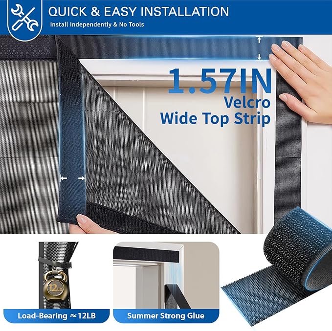 Magnetic Screen Door Fits 36x80 Inch Front Doors Heavy Duty Fiberglass Mesh,36 Magnets Auto Close,No Tools Installation,Keeps Bugs Out Lets Breeze in,Pet Kid Friendly with Storage Bag,Regular