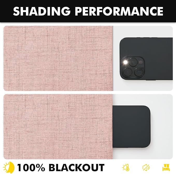 MIULEE 100% Blackout Linen Curtains for Bedroom, Blush Pink Solid Luxury Decor Thermal Insulation Room Darkening Drapes for Living Room Back Tab Rod Pocket 42 x 96 Inches, 2 Panels